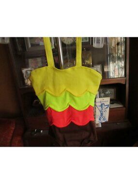 Vintage Girls Swimsuit Size 6 Castaways Banana Split Colors Nylon Retro
